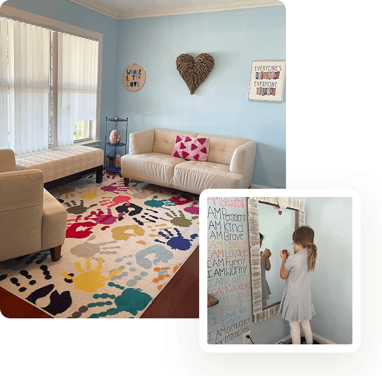 A living room with a couch and a rug